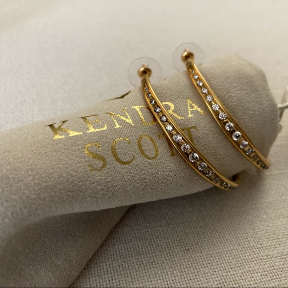 Kendra Scott Selena Large Hoops Earrings Vintage Gold Sparkly White Zirconia $78 - Picture 12 of 17